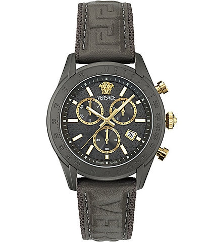 Versace Men's Chrono Master Grey Leather Strap Watch