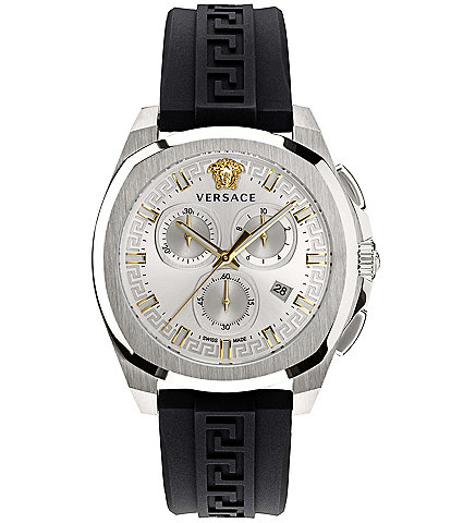 Versace Men's Geo Chronograph Black Silicone Strap Watch