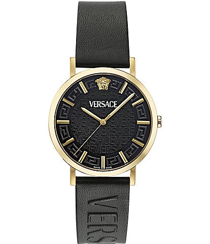 Versace Men's Greca Analog Slim Black Leather Strap Watch