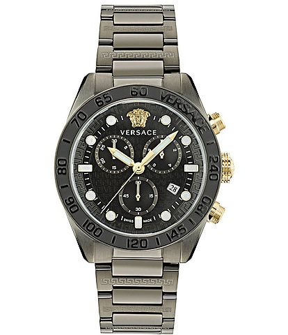 Versace Men's Greca Dome Quartz Chronograph Gunmetal Stainless Steel Bracelet Watch