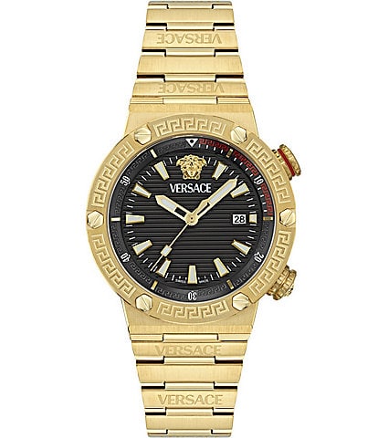 Versace Men's Greca Logo Analog Gold Tone Stainless Steel Bracelet Watch