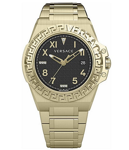 Versace Men's Greca Reaction Diamond Quartz Analog Gold Stainless Steel Bracelet Watch