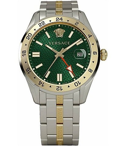 Versace Men's Greca Time GMT Quartz Analog Two Tone Stainless Steel Bracelet Watch