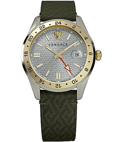 Versace Men's Greca Time GMT Quartz Green Leather Strap Watch