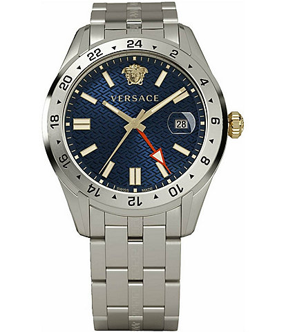 Versace Men's Greca Time GMT Silver Stainless Steel Bracelet Watch