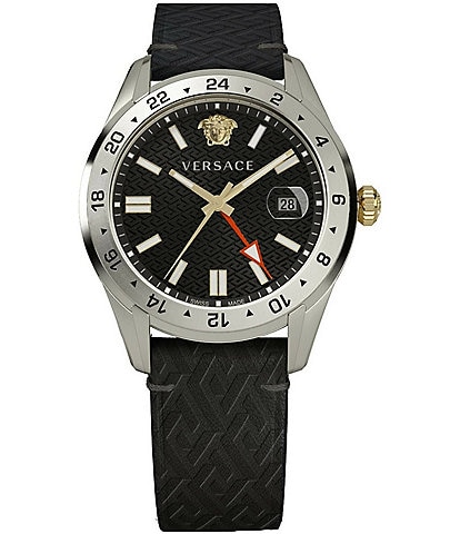Versace Men's Greca Time Quartz Analog Black Leather Strap Watch