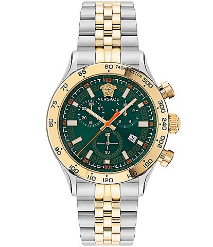 Versace Men's Hellenyium Quartz Chronograph Green Dial Two Tone Stainless Steel Bracelet Watch