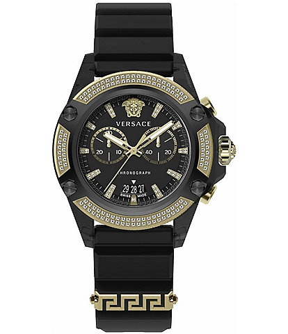 Versace Men's Icon Active Diamond Chronograph Black Silicone Strap Watch