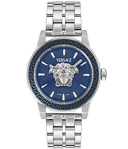 Versace Men's Medusa Deco Analog Stainless Steel Blue Guilloche Bracelet Watch