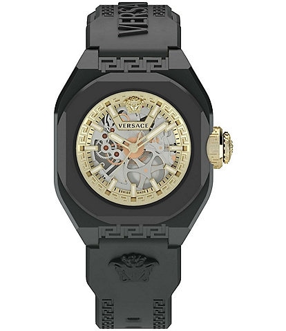 Versace Men's V-Legend Skeleton Automatic Black Recycled Polyurethane Strap Watch