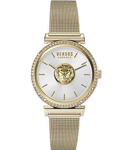 Versace Versus By Versace Women's Brick Lane Analog Gold Tone Stainless Steel Mesh Bracelet Watch