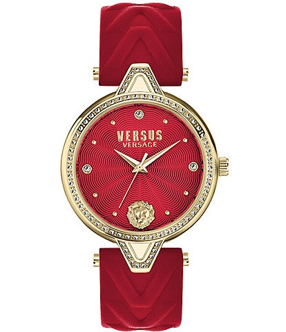 Versace Versus By Versace Women's V Versus Crystal Analog Red Leather Strap Watch