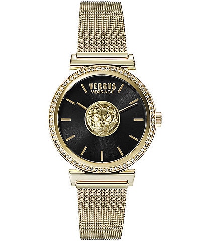 Versace Versus Versace Women's Brick Lane Quartz Analog Black Dial Gold Mesh Bracelet Watch