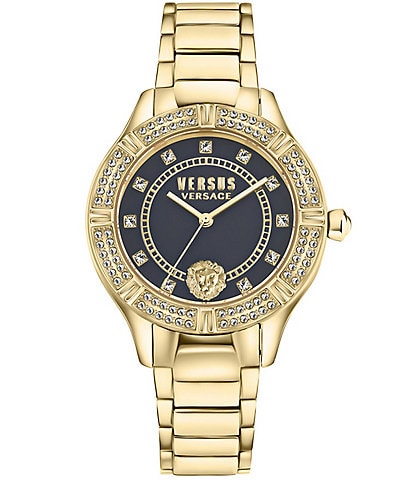 Versace Versus Versace Women's Canton Road Crystal Analog Gold Stainless Steel Blue Bracelet Watch