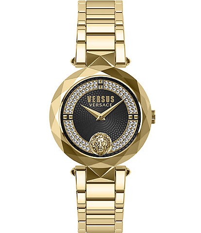 Versace Versus Versace Women's Covent Garden Two-Hand Quartz Gold Bracelet Black Guilloche Dial Watch