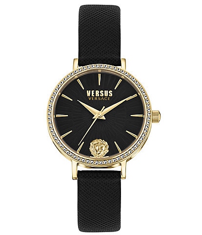 Versace Versus Versace Women's Mar Vista Crystal Analog Black Leather Strap Watch