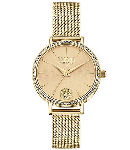 Versace Versus Versace Women's Mar Vista Crystal Analog Gold Stainless Steel Mesh Bracelet Watch
