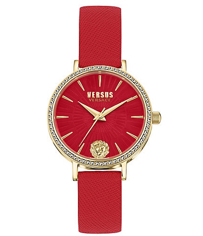 Versace Versus Versace Women's Mar Vista Crystal Analog Red Leather Strap Watch