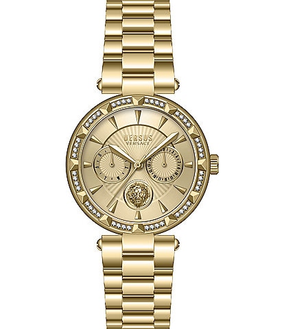 Versace Versus Versace Women's Sertie Crystal Multifunction Gold Tone Stainless Steel Bracelet Watch