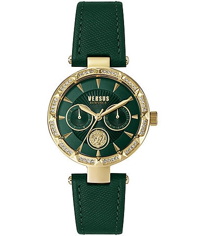 Versace Versus Versace Women's Sertie Crystal Multifunction Green Leather Strap Watch
