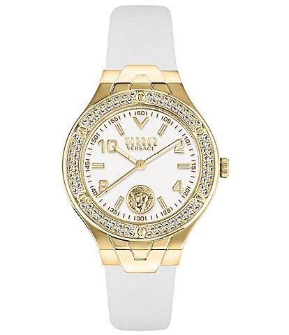 Versace Versus Versace Women's Vittoria Crystal Analog White Leather Strap Watch