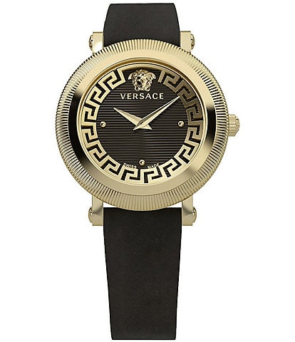 Versace Women's Greca Flourish Quartz Analog Black Leather Strap Watch
