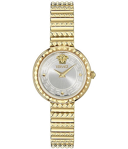 Versace Women's Greca Goddess Petite Analog Black Dial Gold Tone Stainless Steel Bracelet Watch