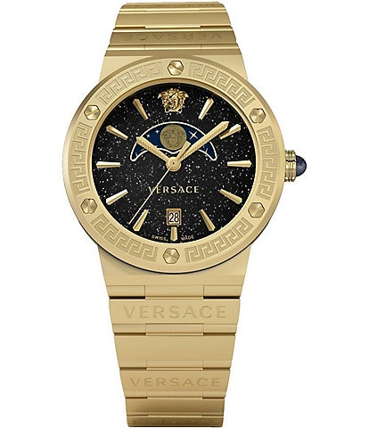 Versace Women's Greca Logo Moonphase Quartz Analog Gold Stainless Steel Bracelet Watch