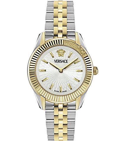 Versace Women's Greca Time Petite Quartz Round Analog Two Tone Stainless Steel Bracelet Watch