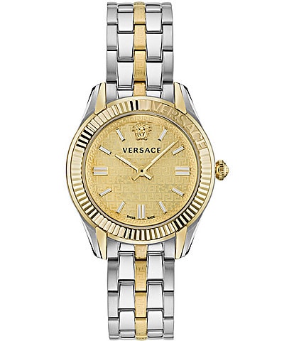 Versace Women's Greca Time Quartz Analog Two Tone Stainless Steel Bracelet Watch