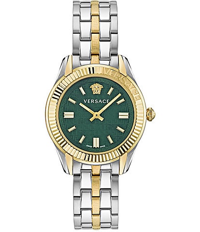 Versace Women's Greca Time Quartz Analog Green Face Two Tone Stainless Steel Bracelet Watch