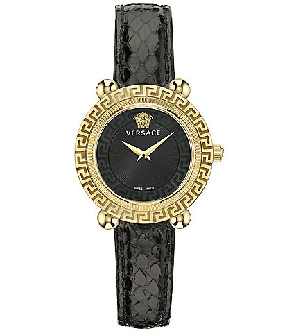 Versace Women's Greca Twist Quartz Analog Black Leather Strap Watch