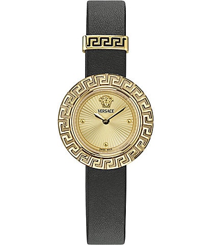 Versace Women's La Greca Analog Black Leather Strap Watch