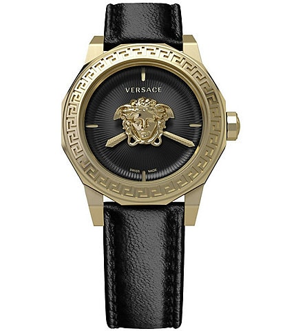 Versace Women's Medusa Deco Quartz Analog Black Leather Strap Watch