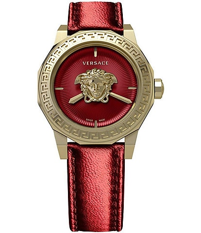 Versace Women's Medusa Deco Quartz Analog Red Leather Strap Watch