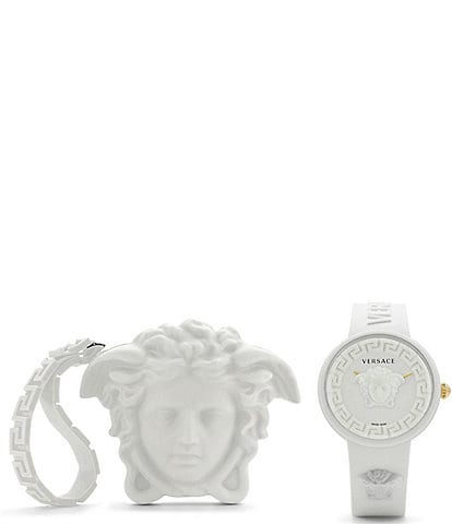 Versace Women\'s Greca Logo Dillard\'s Tone Watch Quartz Moonphase Stainless Analog Two Bracelet Steel 