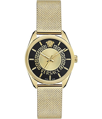 Versace Women's V-Circle Analog Gold Tone Stainless Steel Mesh Bracelet Watch