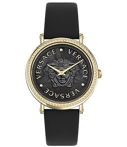 Versace Women's V-Dollar Analog Black Leather Strap Watch
