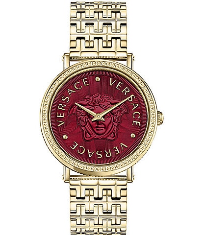 Versace Women's V-Dollar Analog Gold Stainless Steel Red Dial Bracelet Watch