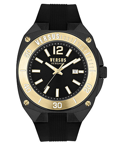 Versus By Versace Men's Reaction Quartz Analog Gold Tone Black Silicone Strap Watch