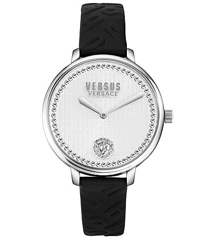 Versus By Versace Women's La Villette Crystal Analog Black Leather Watch