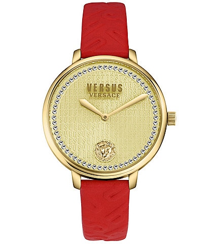 Versus By Versace Women's La Villette Crystal Analog Red Leather Watch