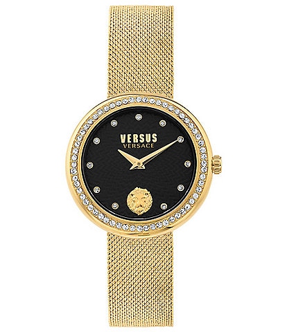 Versus By Versace Women's Lea Crystal Analog Gold Stainless Steel Mesh Bracelet Watch