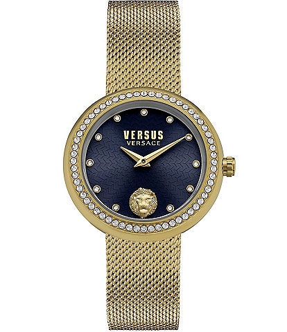 Versus by Versace Women's Lea Crystal Analog Gold Stainless Steel Mesh Bracelet Watch