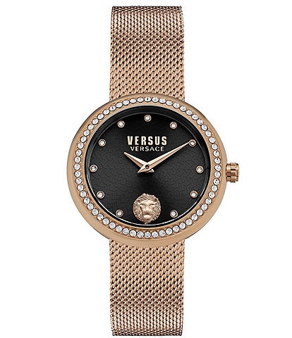 Versus By Versace Women's Lea Crystal Analog Rose Gold Stainless Steel Mesh Bracelet Watch