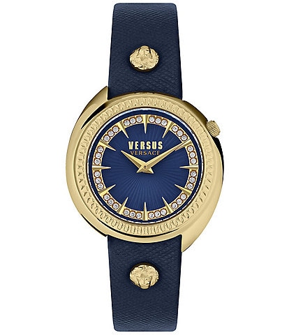 Versus By Versace Women's Tortona Crystal Two Hand Blue Leather Strap Watch