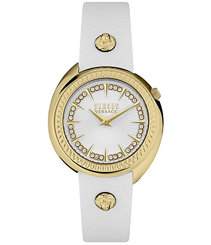 Versus By Versace Women's Tortona Crystal Two Hand White Leather Strap Watch