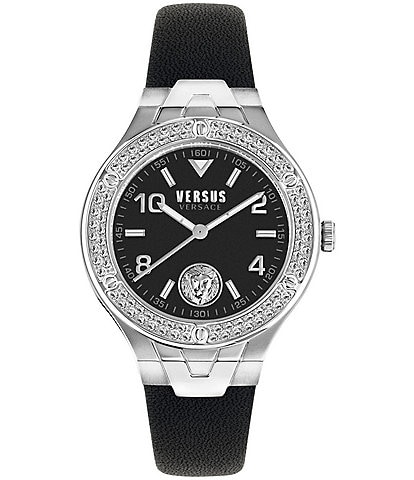 Versus By Versace Women's Vittoria Crystal Analog Black Leather Strap Watch