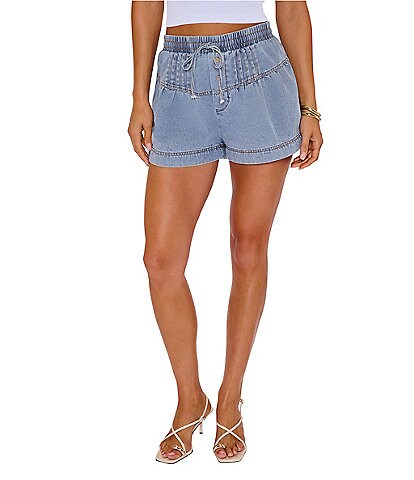 VICI Collection Coordinating Denim Contrast Seam Drawstring Shorts