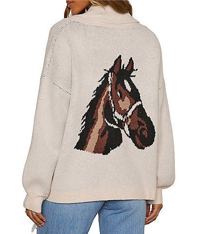 VICI Collection Drop Shoulder Long Sleeve Sweater Horse Cardigan